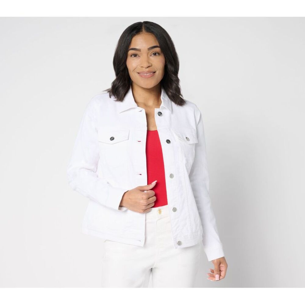 Denim & Co. Women's Plus Sz Jacket 3X Color Classic w Star Buttons White A686725